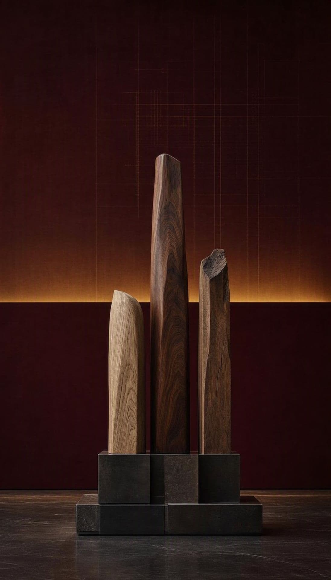 Three distinct timber forms rising from one architectural base